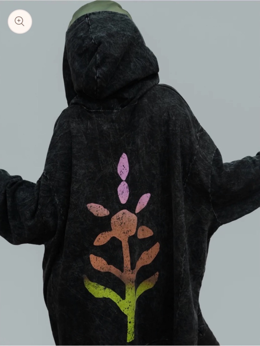 Women’s Black Hooded Shrug with Multicolor Floral Print